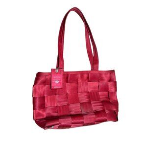 Harveys Red Woven Seatbelt Purse Shoulder Bag Square Charm 9.25"H X 12"D X 4"W